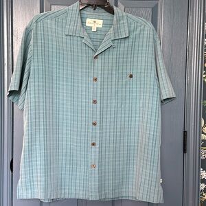 NWOT Island Shores XL men’s aqua blue plaid short sleeve shirt